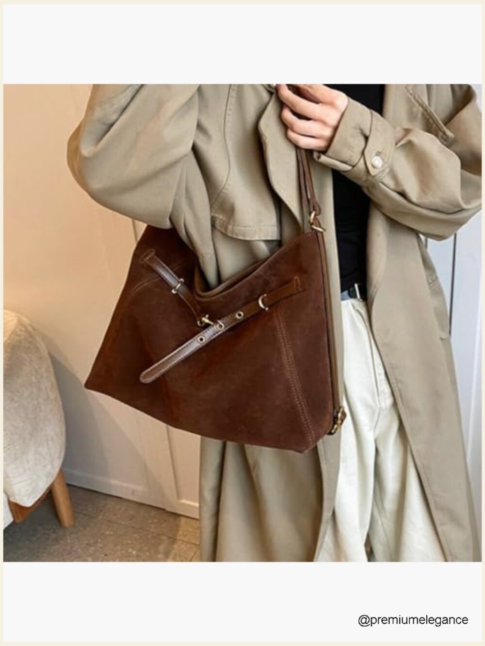 Faux Suede Hobo Crossbody Bag Large Tote Shoulder Handbag - Picture 7 of 7